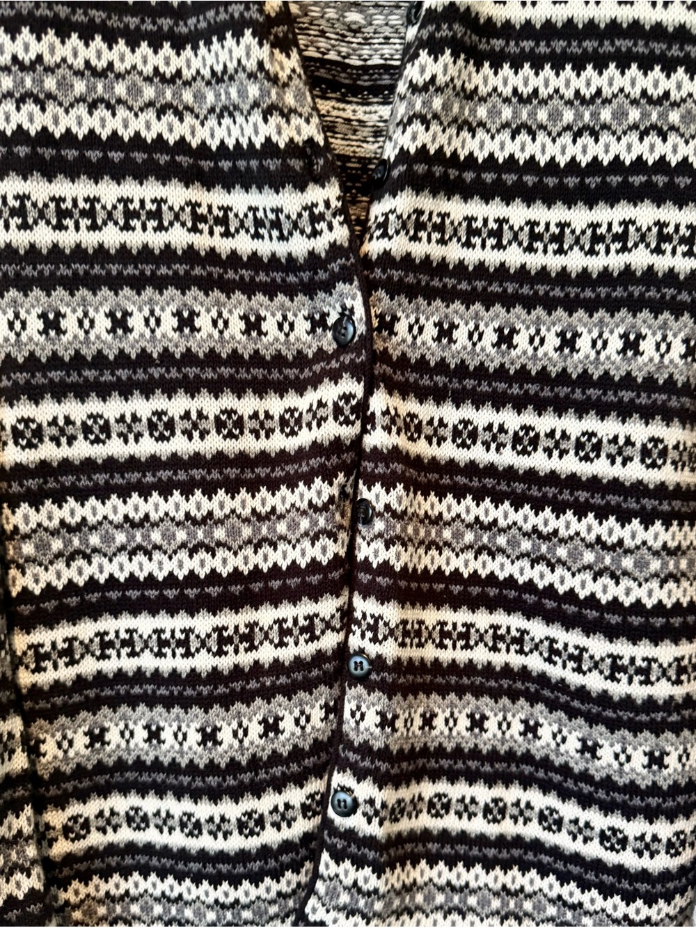 Charter Club Fair Isle Black and White Striped Knit Cardigan